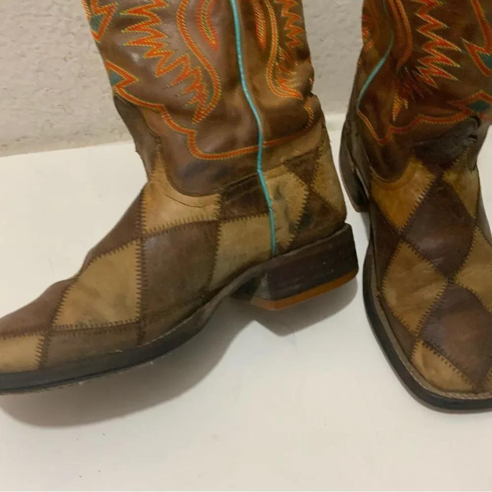 Anderson Bean Crazy Train Western Boots Patchwork 1053 Youth/Kids Size 12